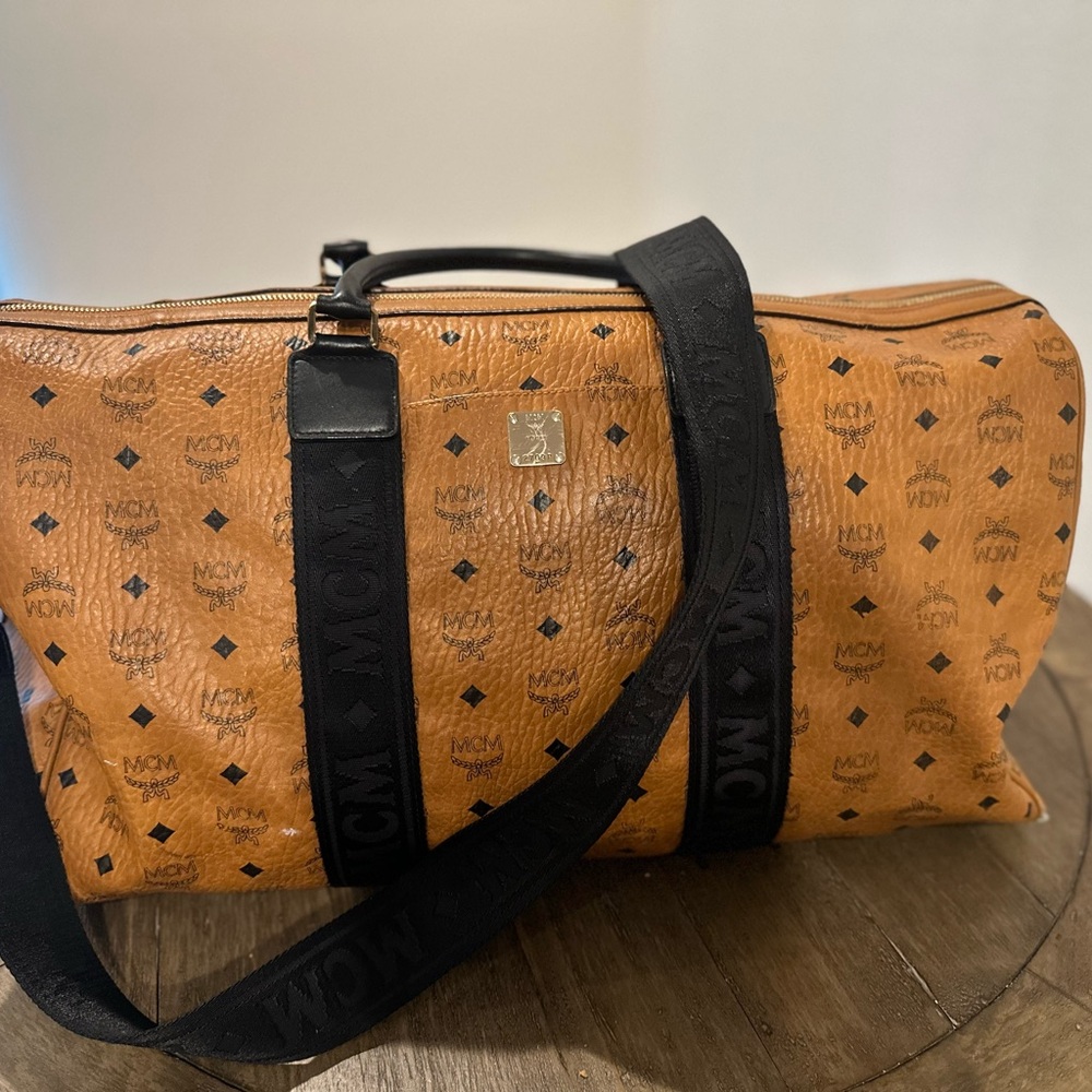 MCM Tan and Black Duffel Bag with Monogram Design - Picture 2 of 14